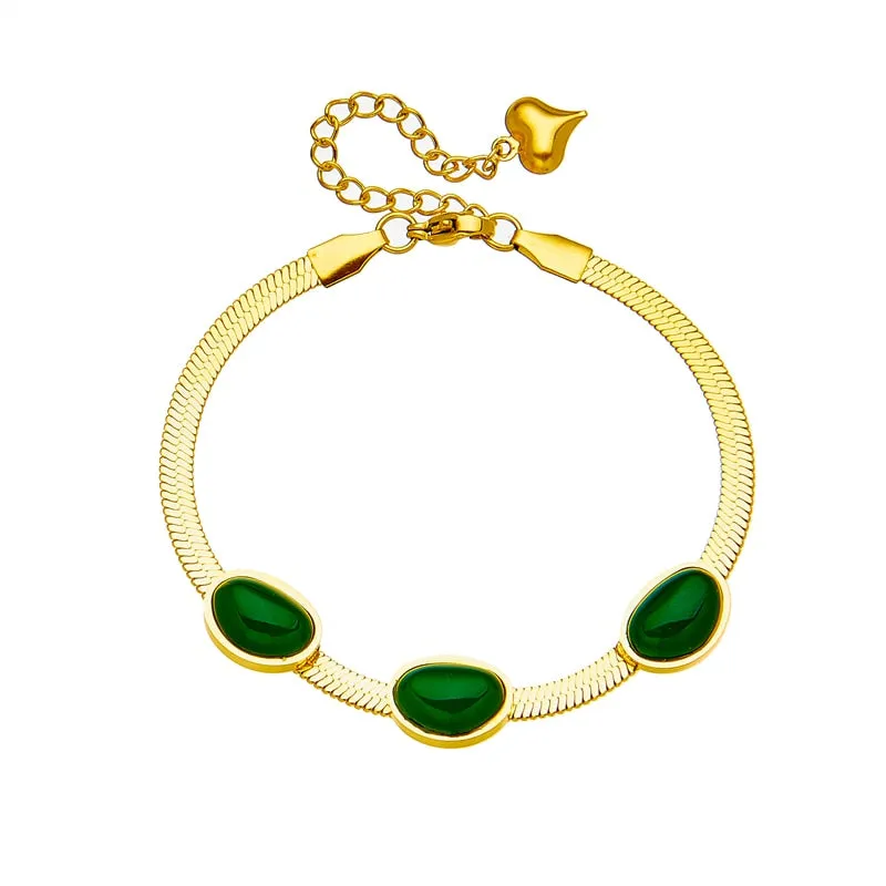 316L Stainless Steel Luxury Green Stone Chain Bracelet for Women