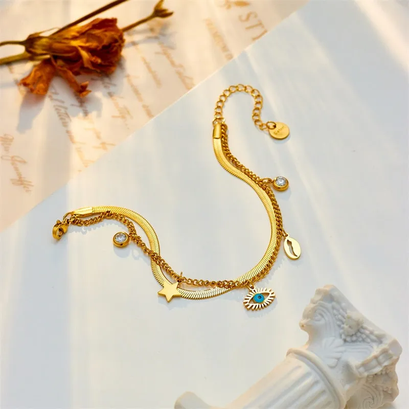 316L Stainless Steel Multilayer Star Eye Charms Bracelet For Women