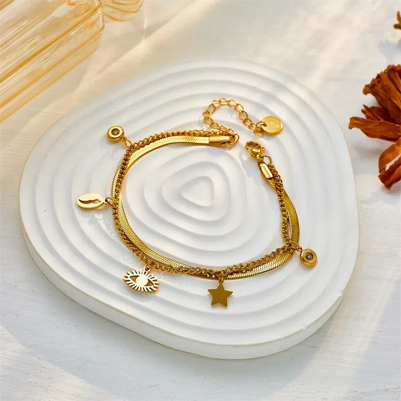316L Stainless Steel Multilayer Star Eye Charms Bracelet For Women