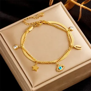316L Stainless Steel Multilayer Star Eye Charms Bracelet For Women