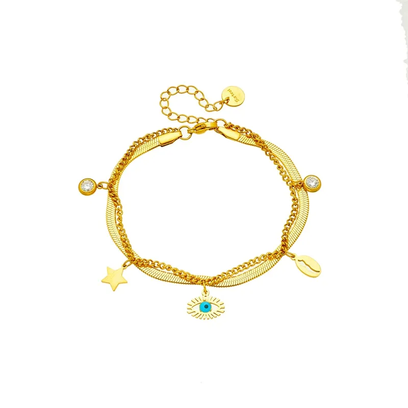 316L Stainless Steel Multilayer Star Eye Charms Bracelet For Women