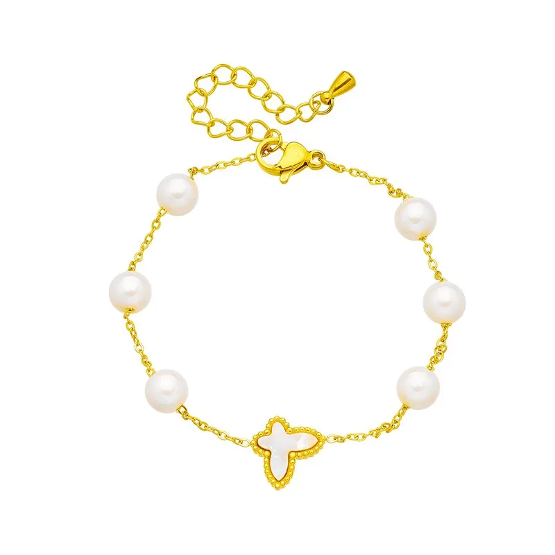 316L Stainless Steel Pearl Butterfly Charm Bracelet For Women