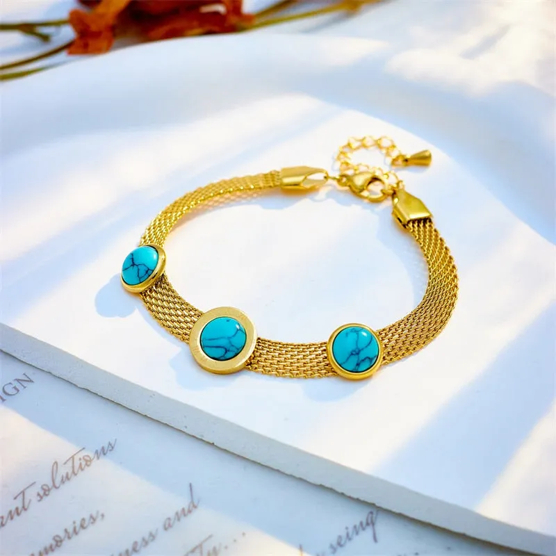 316L Stainless Steel Roman Numeral Dial Green Stone Bangle Bracelet For Women