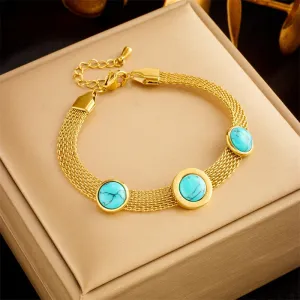316L Stainless Steel Roman Numeral Dial Green Stone Bangle Bracelet For Women