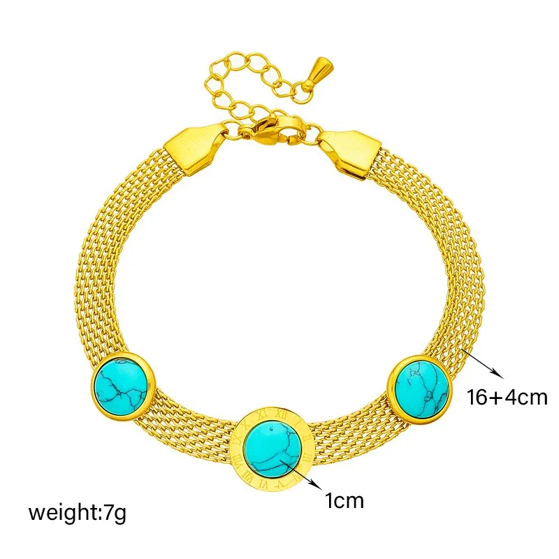 316L Stainless Steel Roman Numeral Dial Green Stone Bangle Bracelet For Women