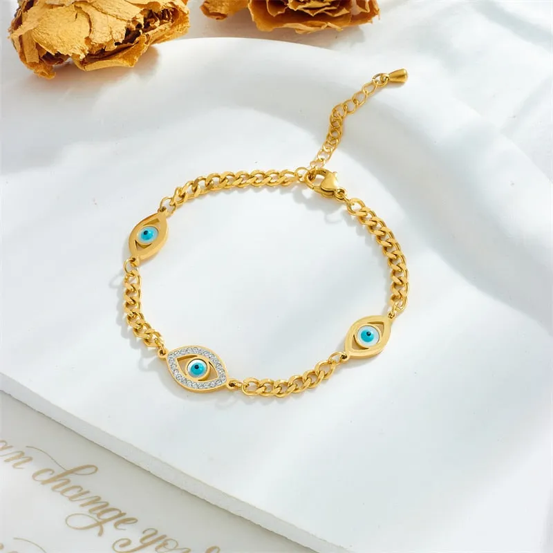 316L Stainless Steel Simple Eye Rhinestone Bangles  Bracelet For Women