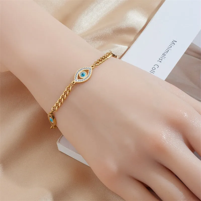 316L Stainless Steel Simple Eye Rhinestone Bangles  Bracelet For Women