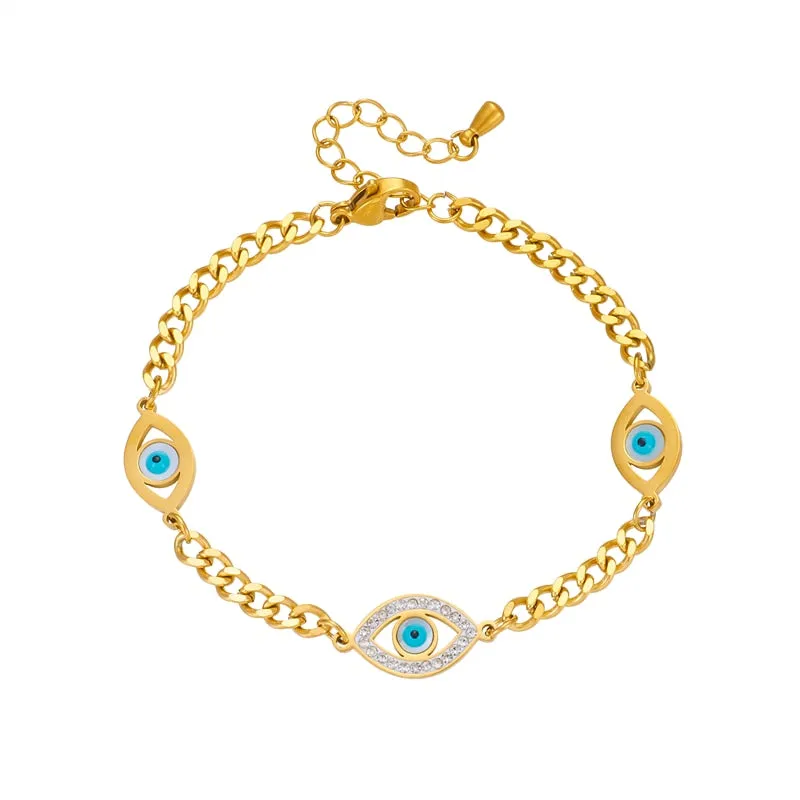 316L Stainless Steel Simple Eye Rhinestone Bangles  Bracelet For Women