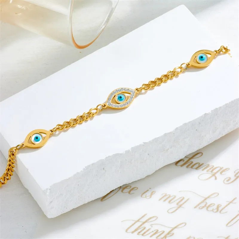 316L Stainless Steel Simple Eye Rhinestone Bangles  Bracelet For Women