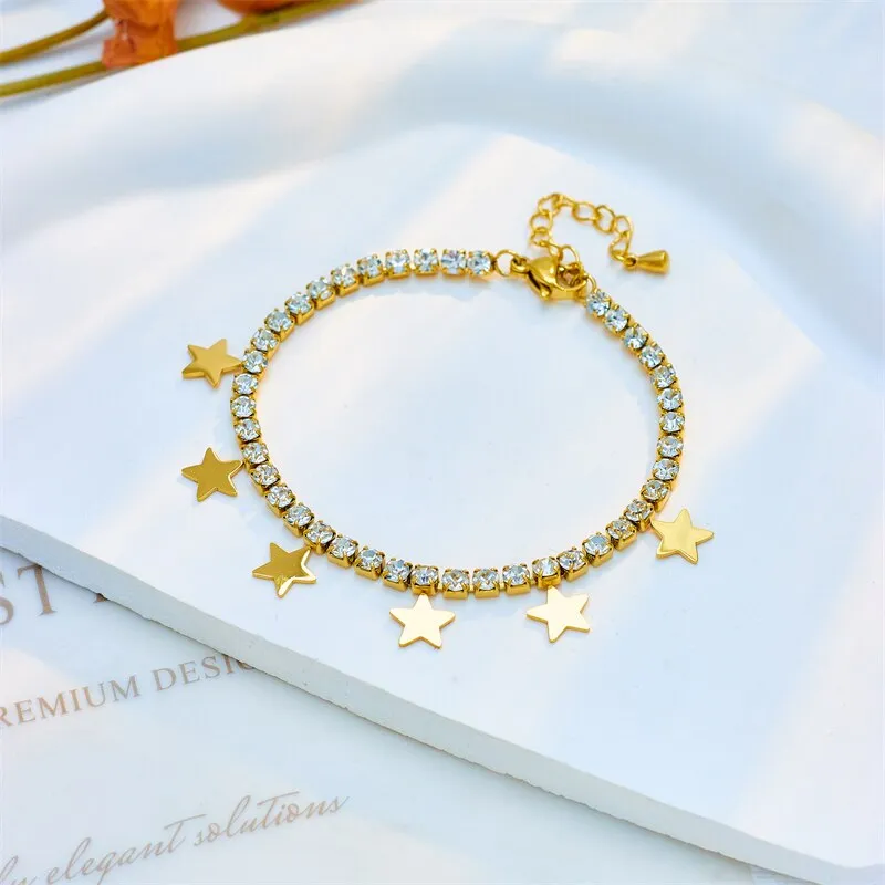 316L Stainless Steel Star Pentagram Charm Bracelet For Women