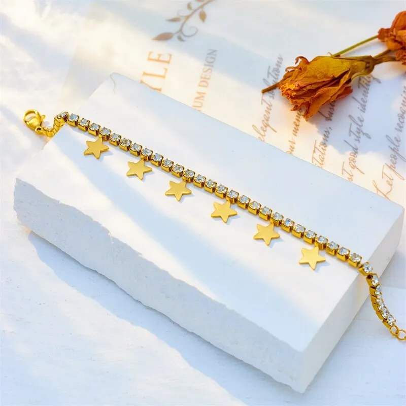 316L Stainless Steel Star Pentagram Charm Bracelet For Women