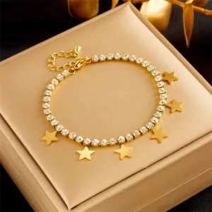 316L Stainless Steel Star Pentagram Charm Bracelet For Women