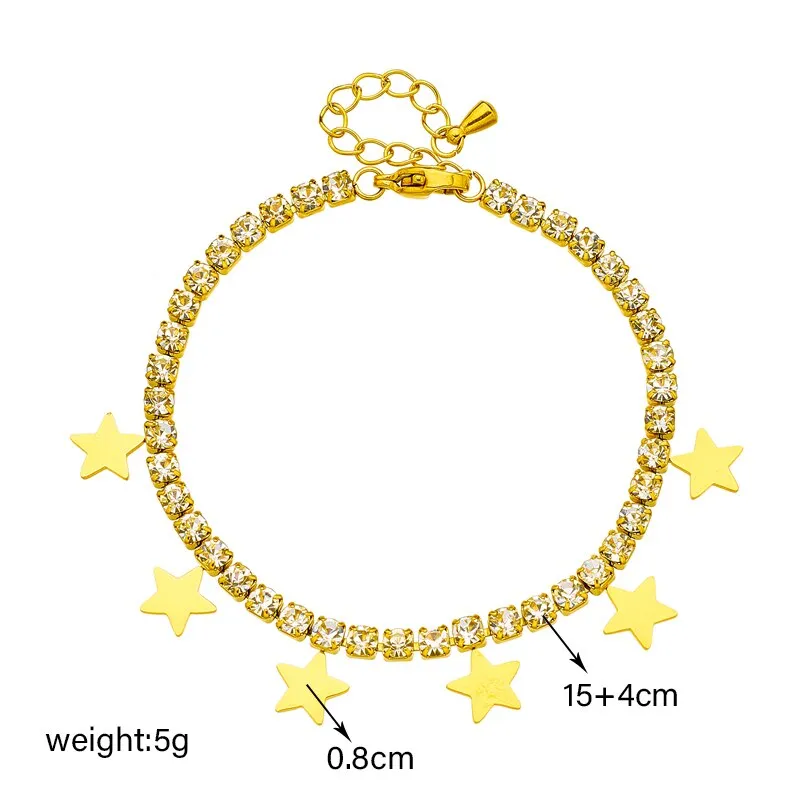 316L Stainless Steel Star Pentagram Charm Bracelet For Women