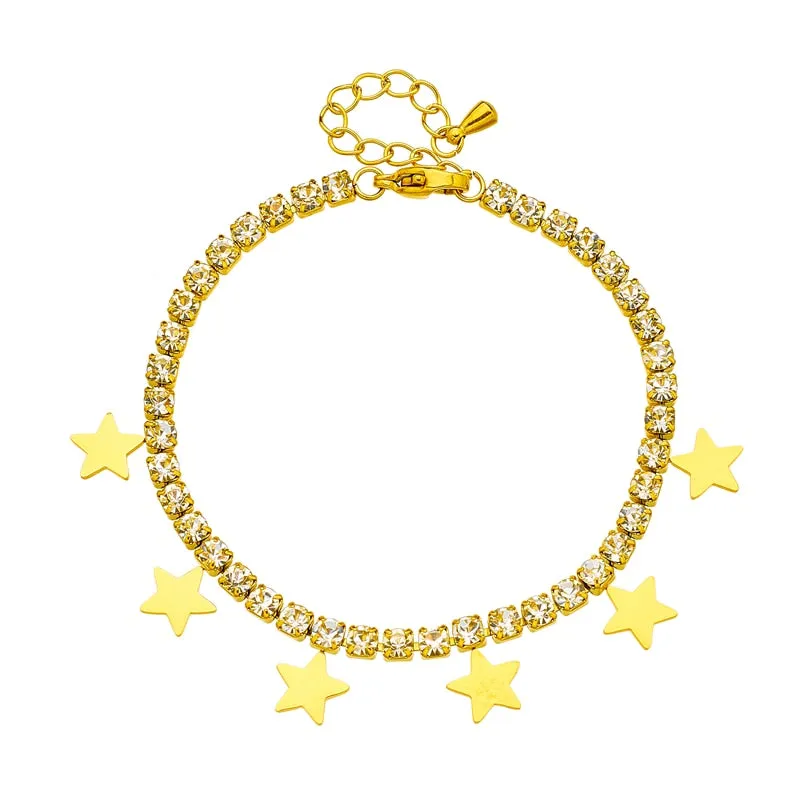 316L Stainless Steel Star Pentagram Charm Bracelet For Women