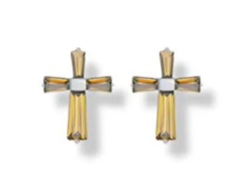 3/8 Inch Sterling Silver and Glass Crystal November Birthstone Baguette Cross Earrings