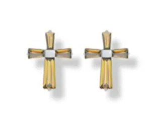 3/8 Inch Sterling Silver and Glass Crystal November Birthstone Baguette Cross Earrings