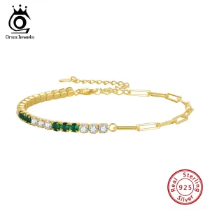 3mm Round White&Green CZ Tennis Chain with PaperClip Chain for Women