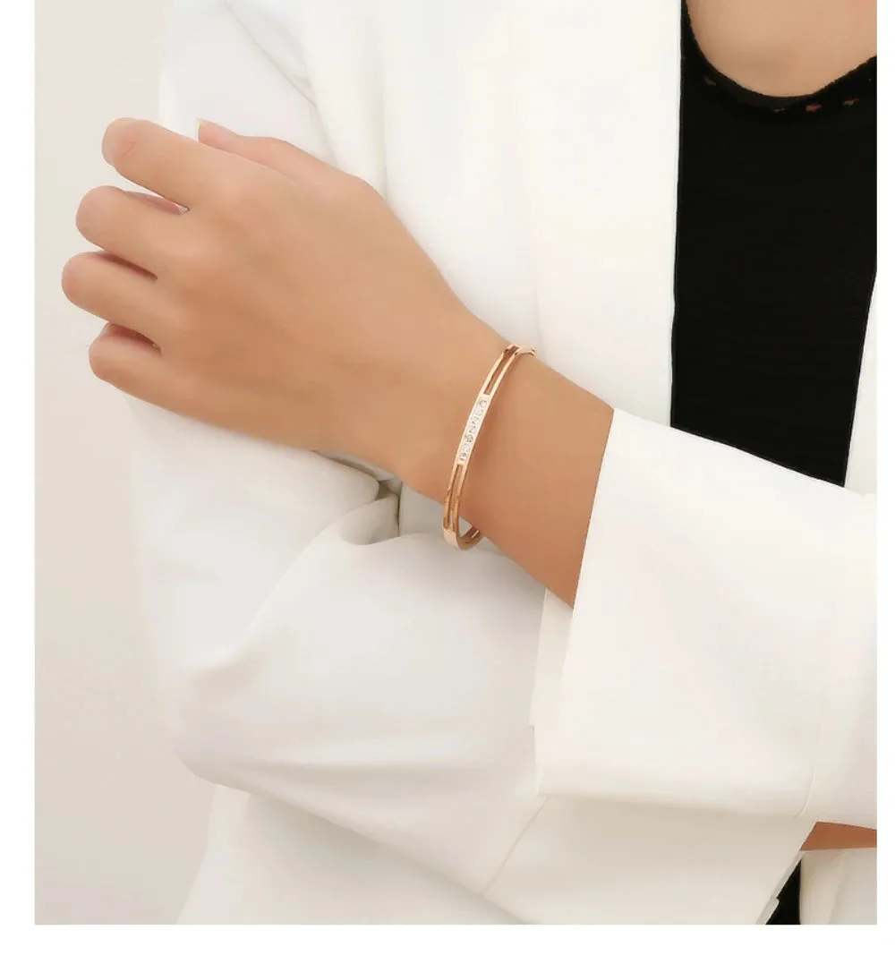 4mm/6mm/8mm Width CZ Crystal Bracelet Hollow Cuff Bangle Jewelry