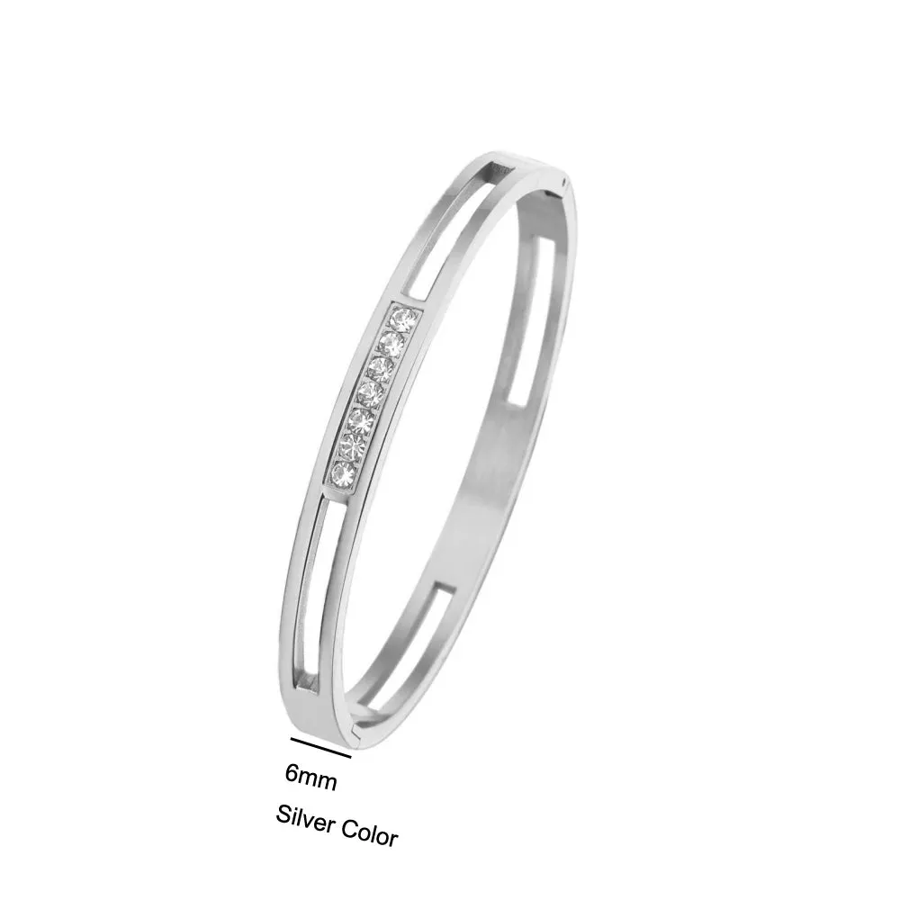 4mm/6mm/8mm Width CZ Crystal Bracelet Hollow Cuff Bangle Jewelry