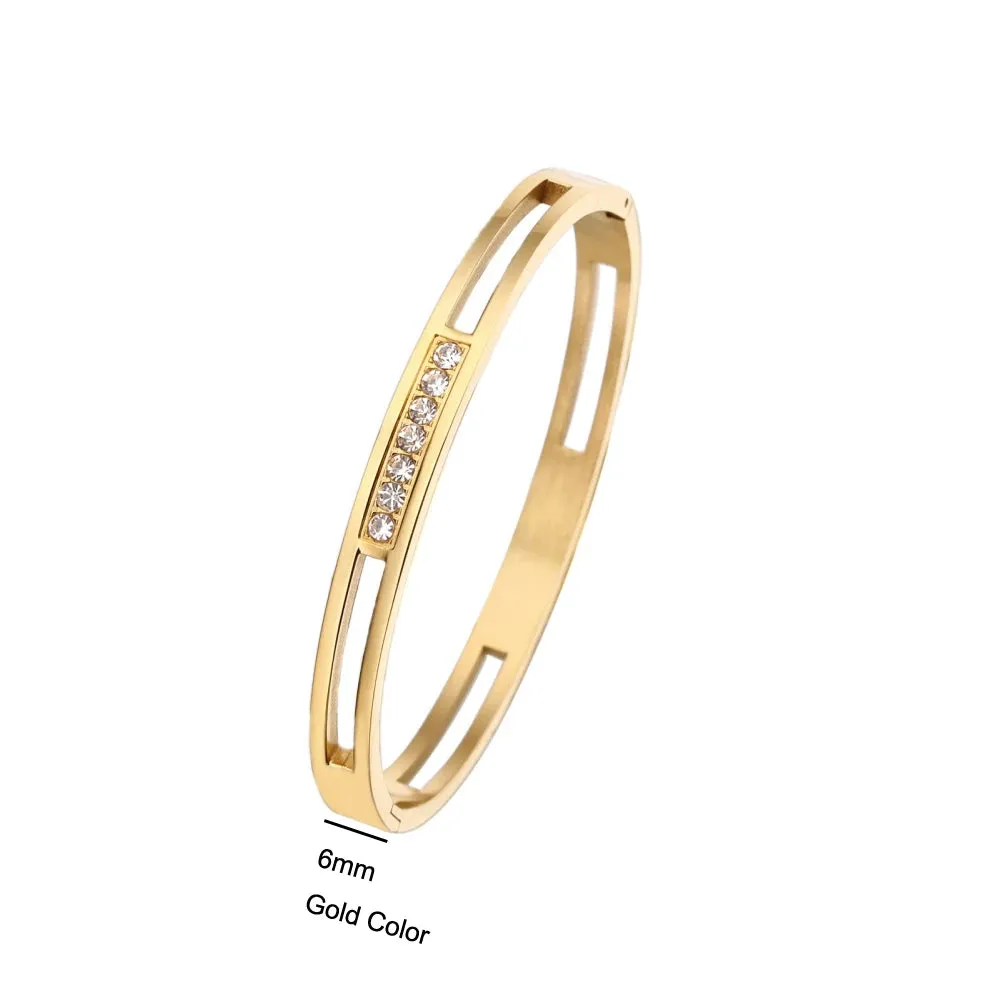 4mm/6mm/8mm Width CZ Crystal Bracelet Hollow Cuff Bangle Jewelry