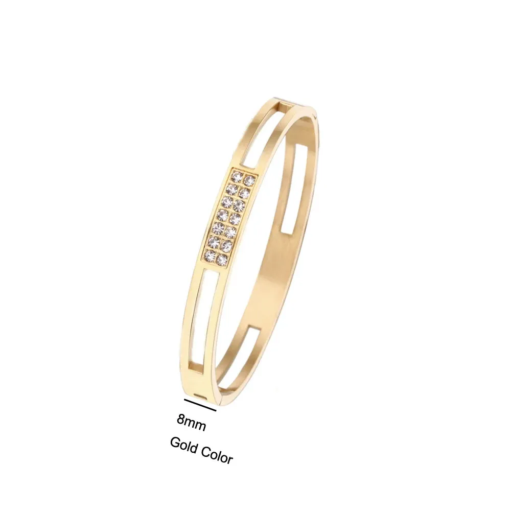 4mm/6mm/8mm Width CZ Crystal Bracelet Hollow Cuff Bangle Jewelry