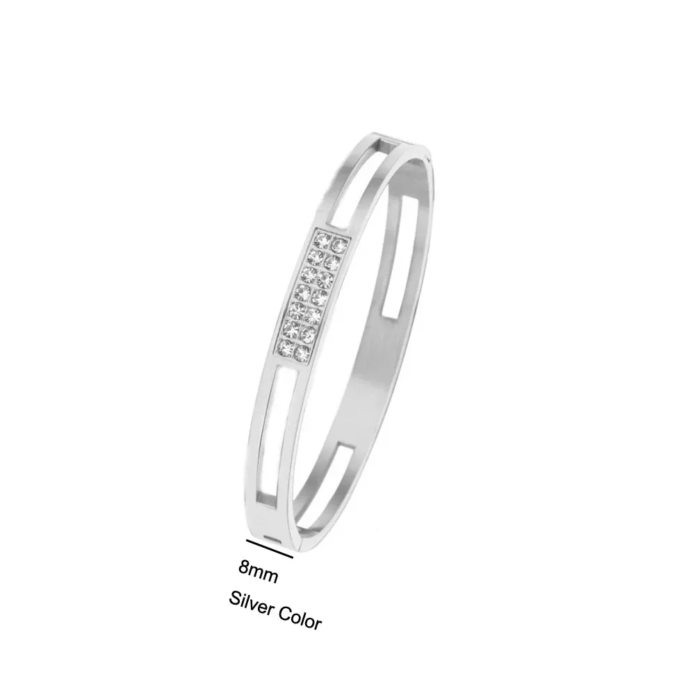 4mm/6mm/8mm Width CZ Crystal Bracelet Hollow Cuff Bangle Jewelry