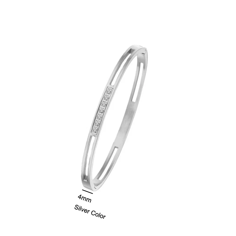 4mm/6mm/8mm Width CZ Crystal Bracelet Hollow Cuff Bangle Jewelry