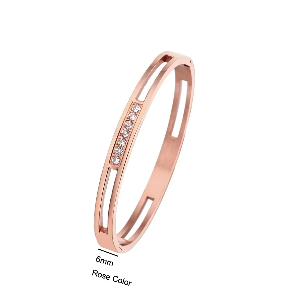 4mm/6mm/8mm Width CZ Crystal Bracelet Hollow Cuff Bangle Jewelry