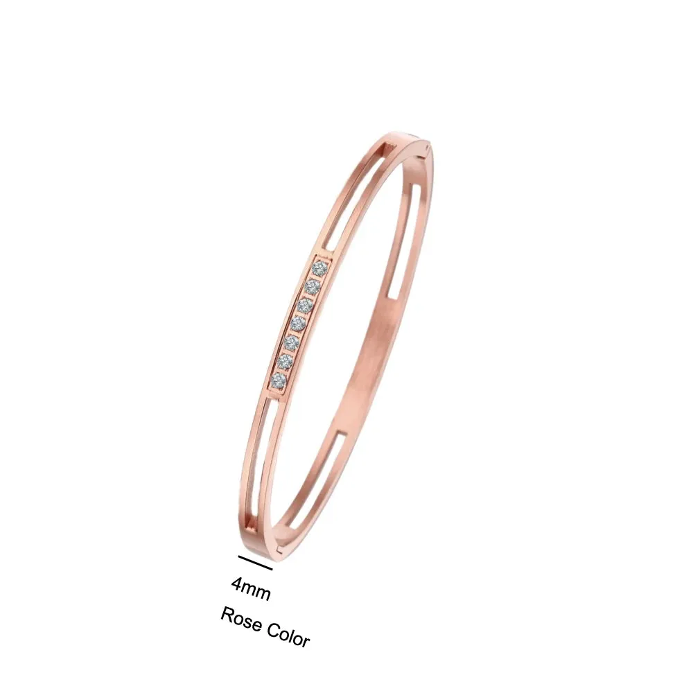4mm/6mm/8mm Width CZ Crystal Bracelet Hollow Cuff Bangle Jewelry
