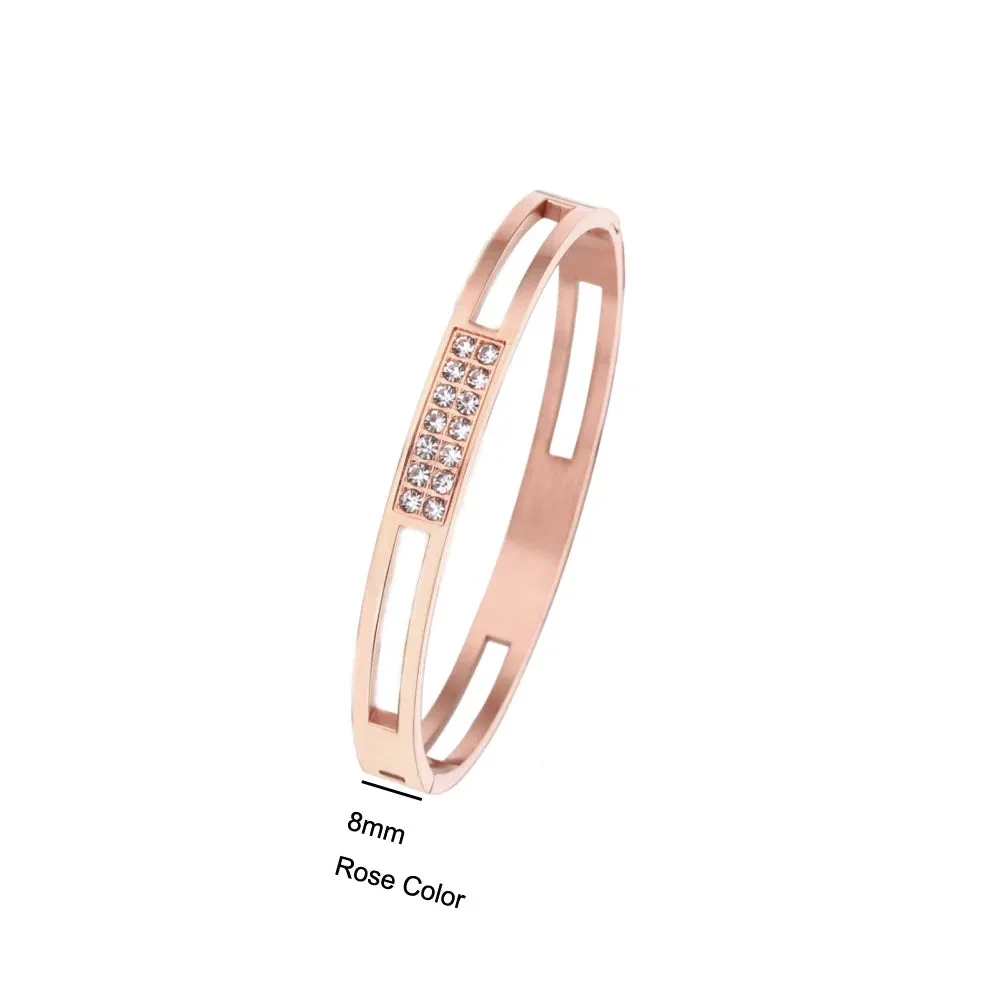 4mm/6mm/8mm Width CZ Crystal Bracelet Hollow Cuff Bangle Jewelry