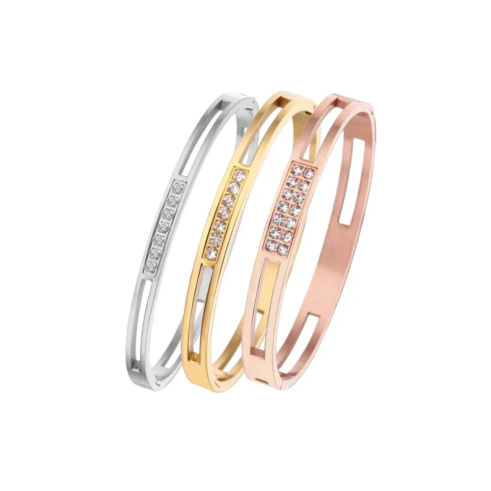4mm/6mm/8mm Width CZ Crystal Bracelet Hollow Cuff Bangle Jewelry