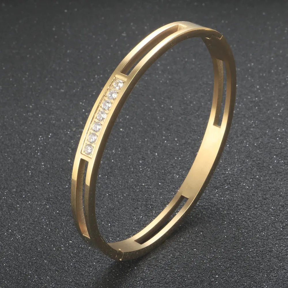 4mm/6mm/8mm Width CZ Crystal Bracelet Hollow Cuff Bangle Jewelry