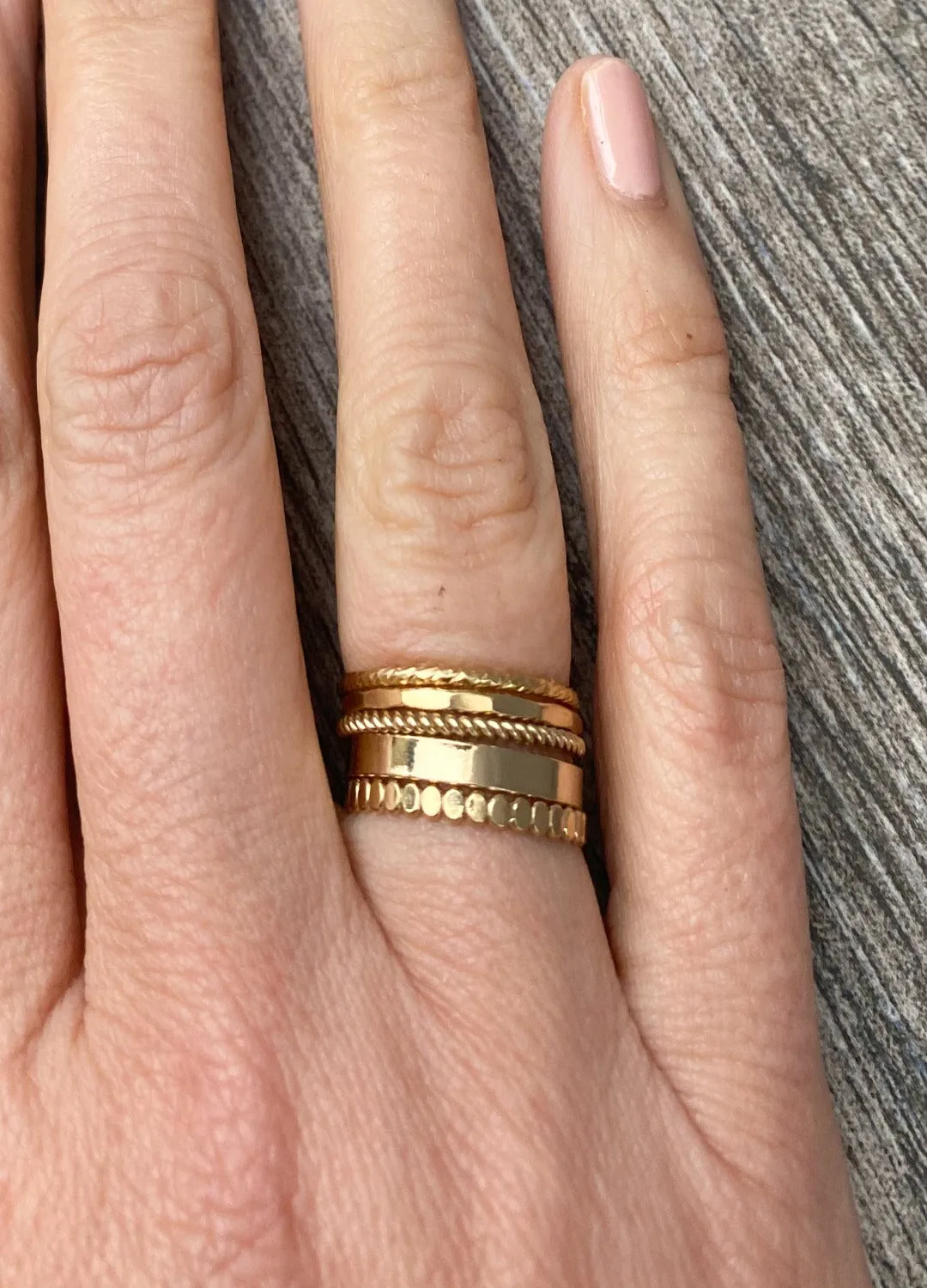 5 Stacking Skinny Rings (Sparkle, Flat, Beaded, Twisted, Hammered)