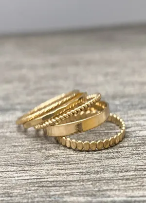 5 Stacking Skinny Rings (Sparkle, Flat, Beaded, Twisted, Hammered)