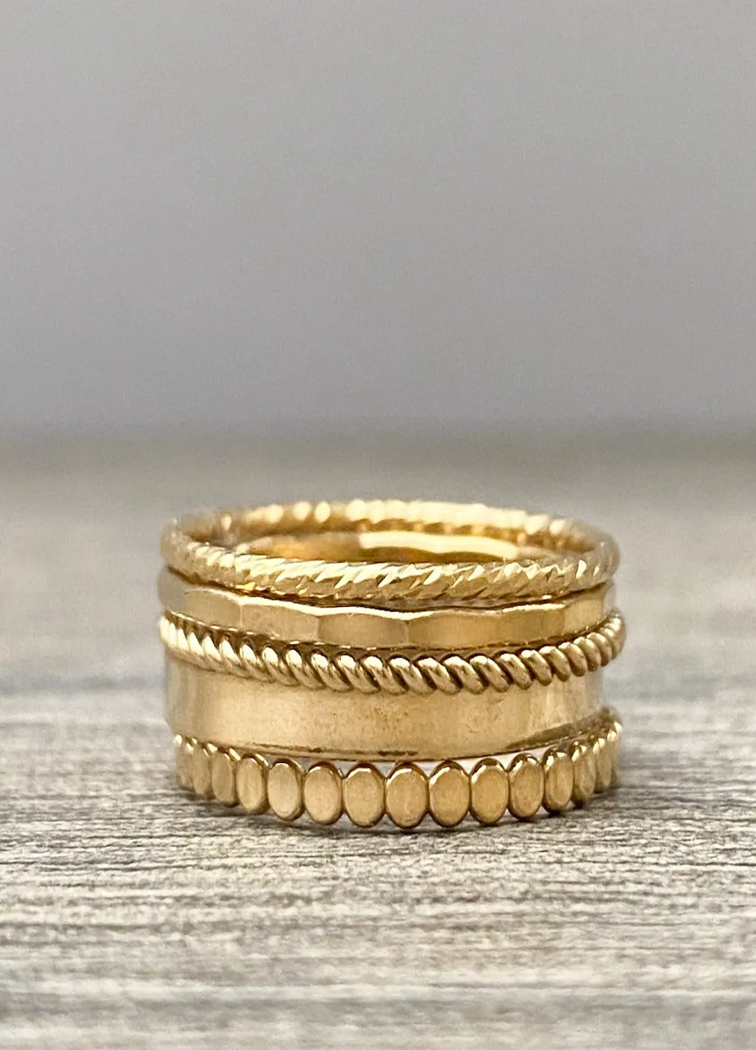5 Stacking Skinny Rings (Sparkle, Flat, Beaded, Twisted, Hammered)