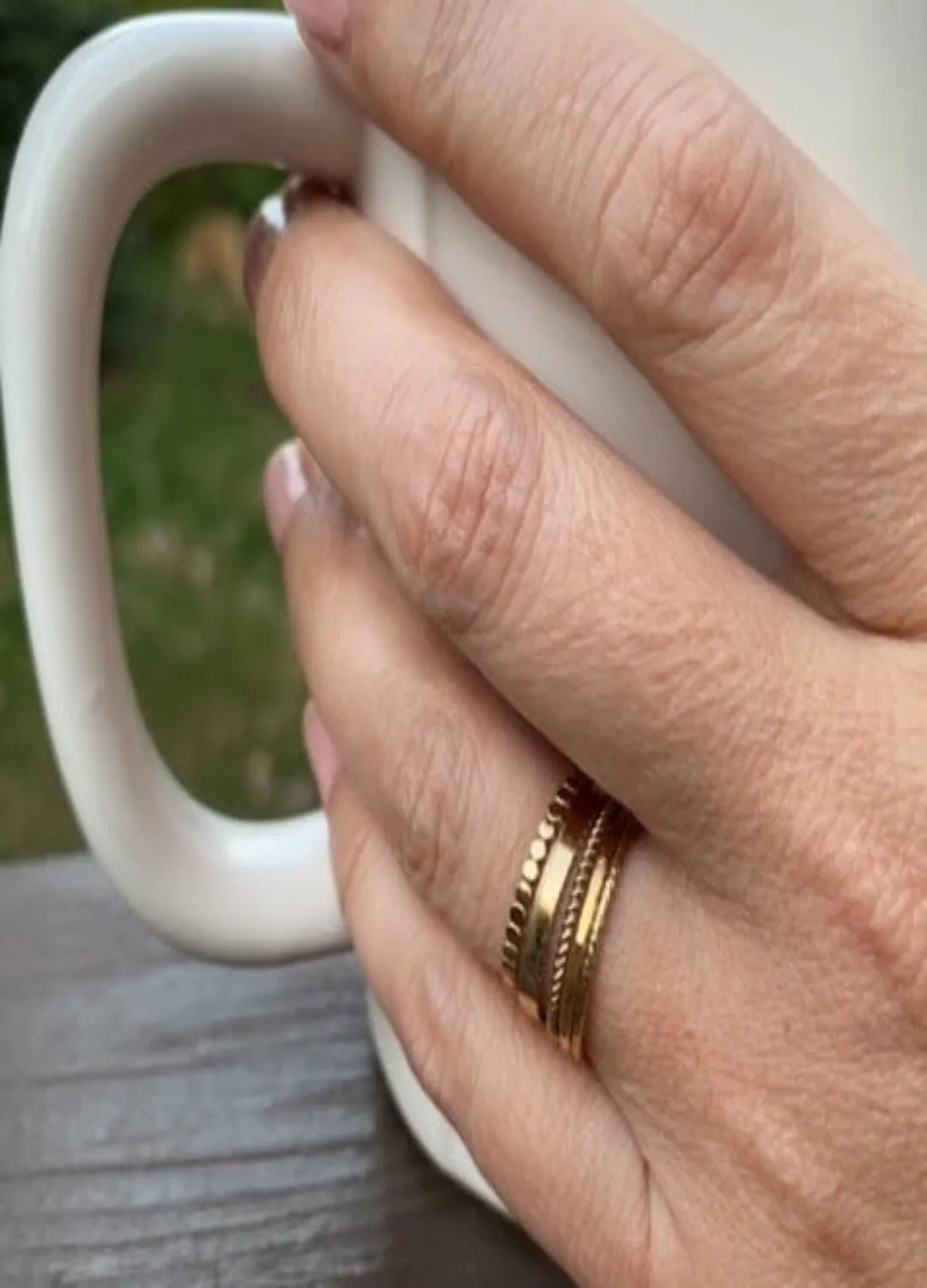 5 Stacking Skinny Rings (Sparkle, Flat, Beaded, Twisted, Hammered)