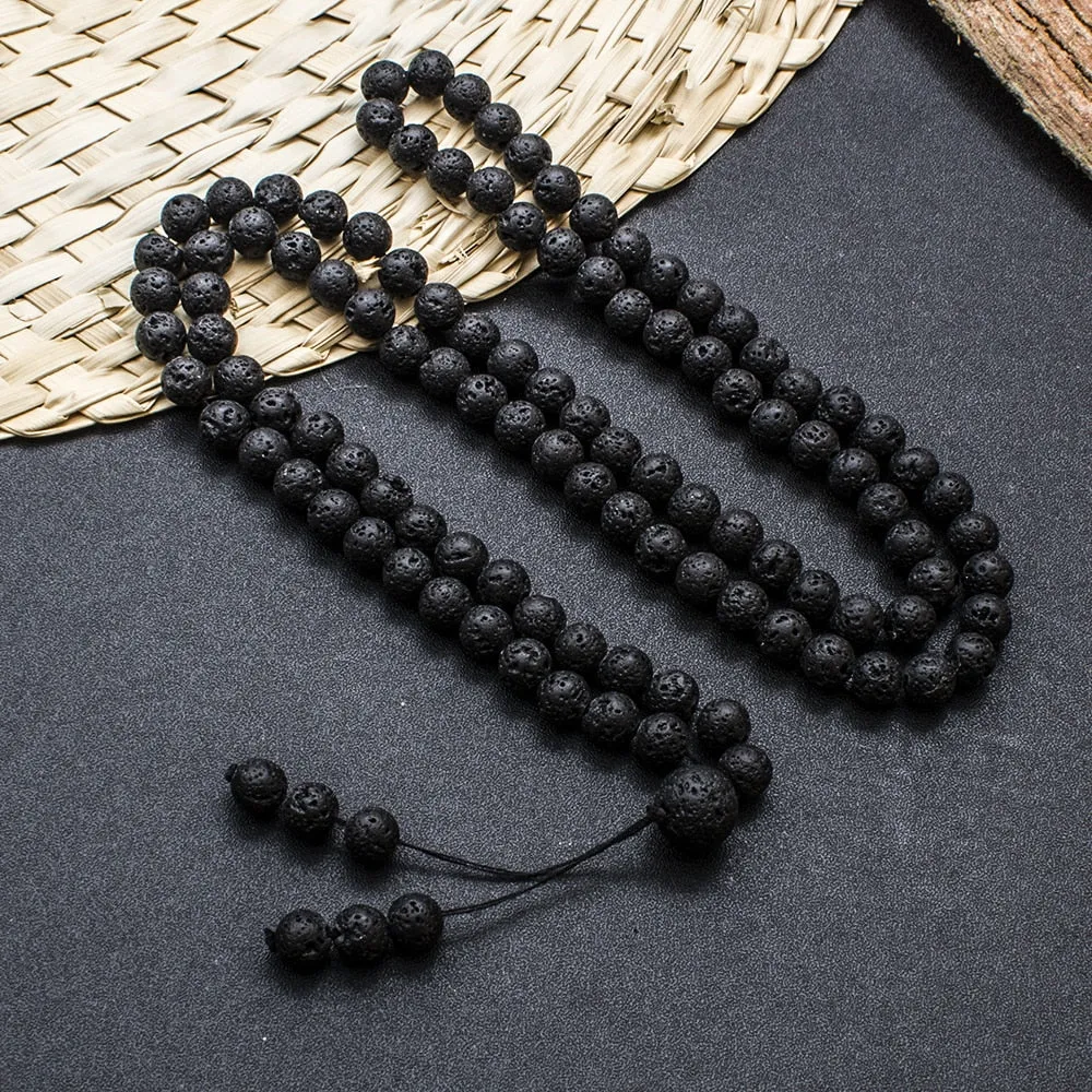6mm Black Lava Stone Bracelet Necklace 108 Beads Mala Wrap Bracelets