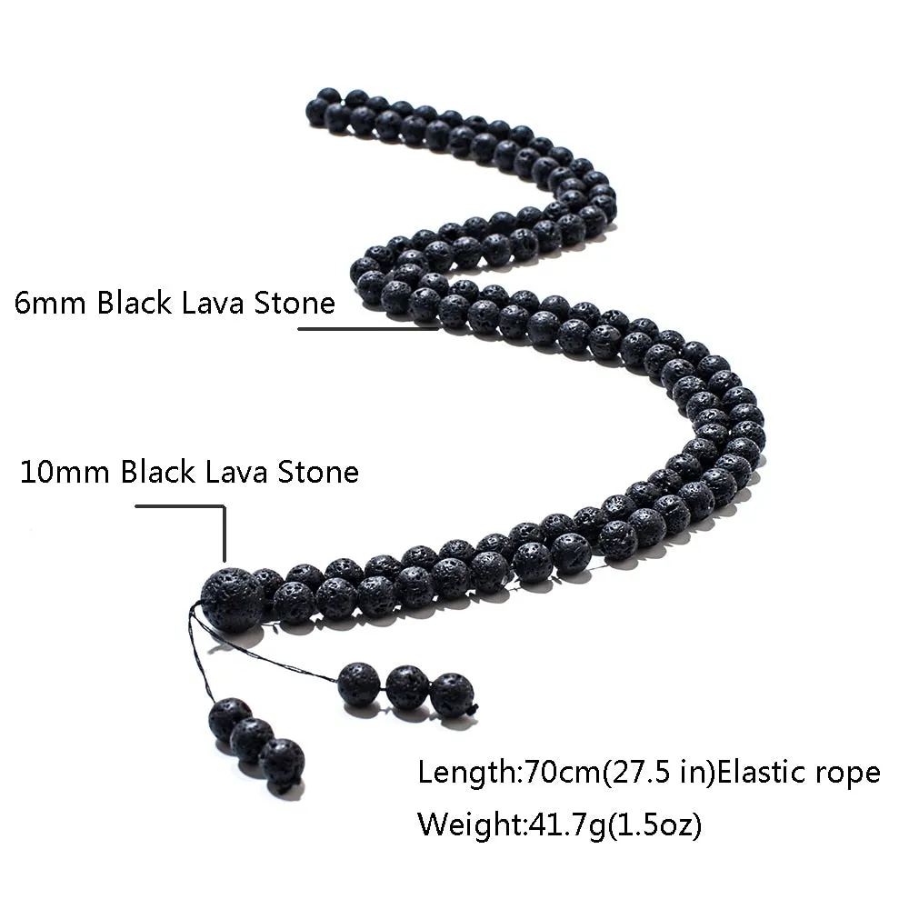 6mm Black Lava Stone Bracelet Necklace 108 Beads Mala Wrap Bracelets