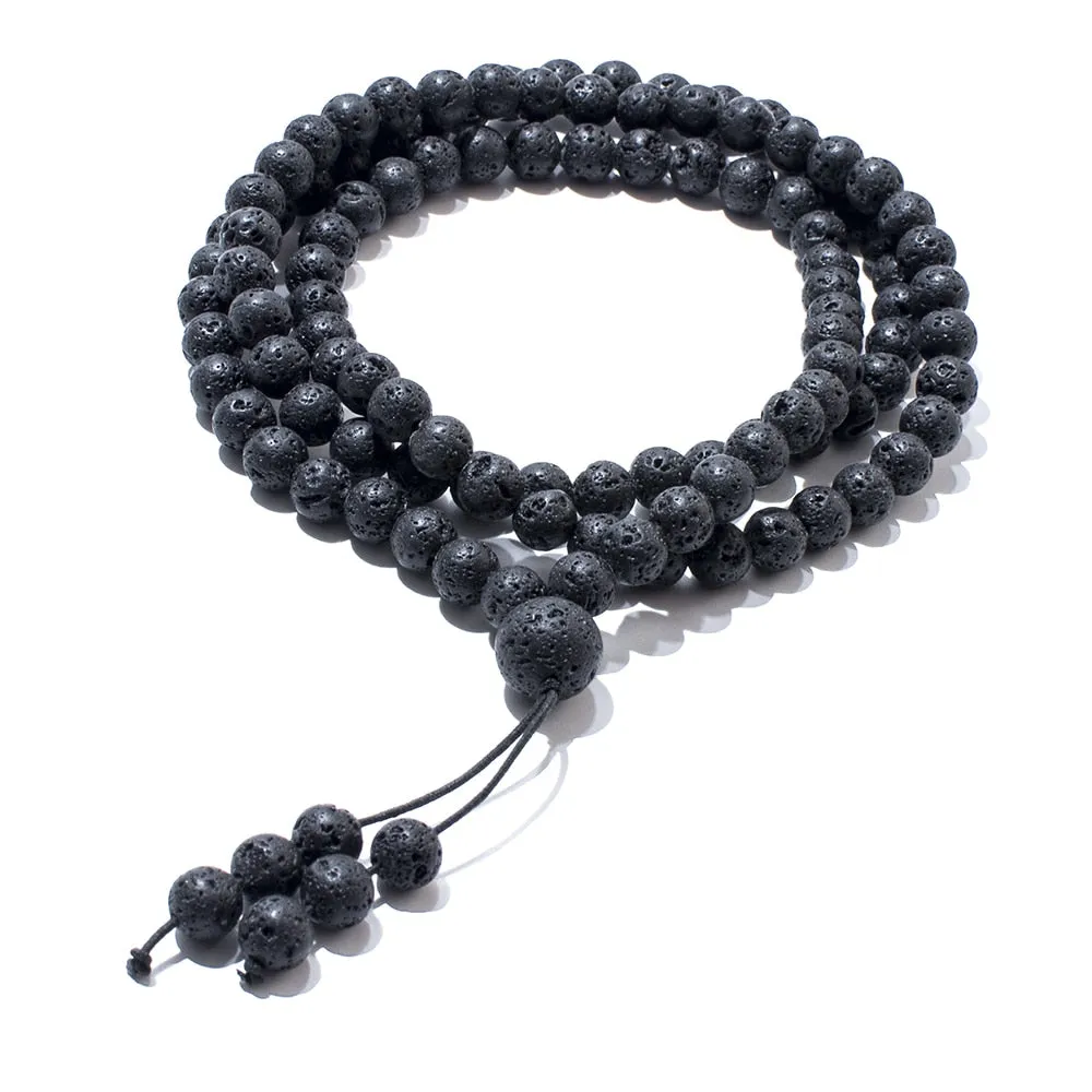 6mm Black Lava Stone Bracelet Necklace 108 Beads Mala Wrap Bracelets