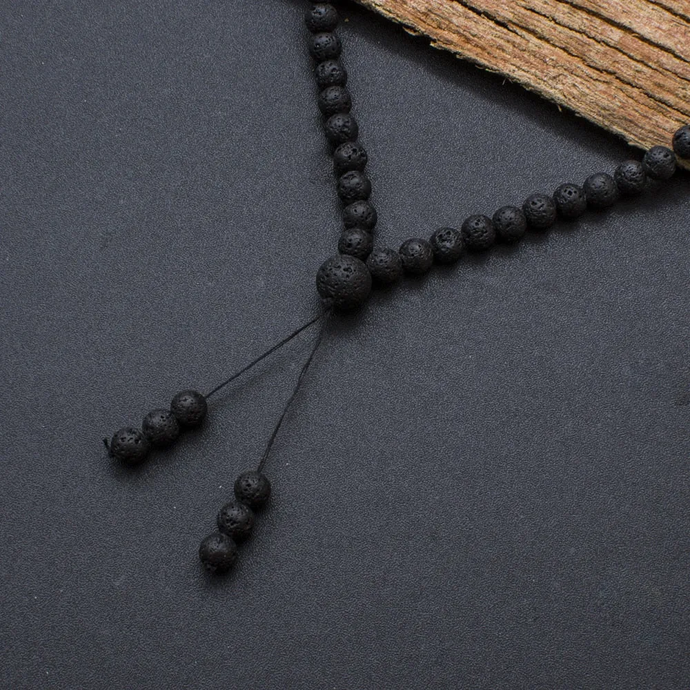 6mm Black Lava Stone Bracelet Necklace 108 Beads Mala Wrap Bracelets