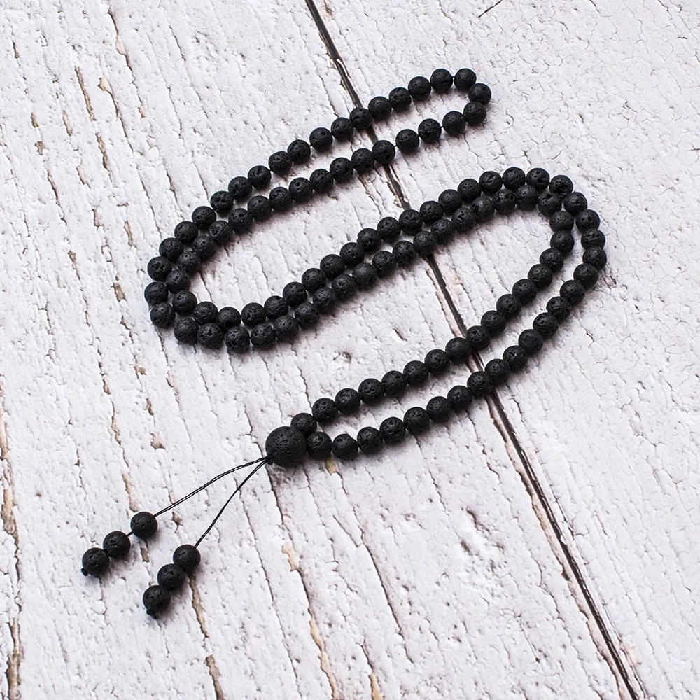 6mm Black Lava Stone Bracelet Necklace 108 Beads Mala Wrap Bracelets