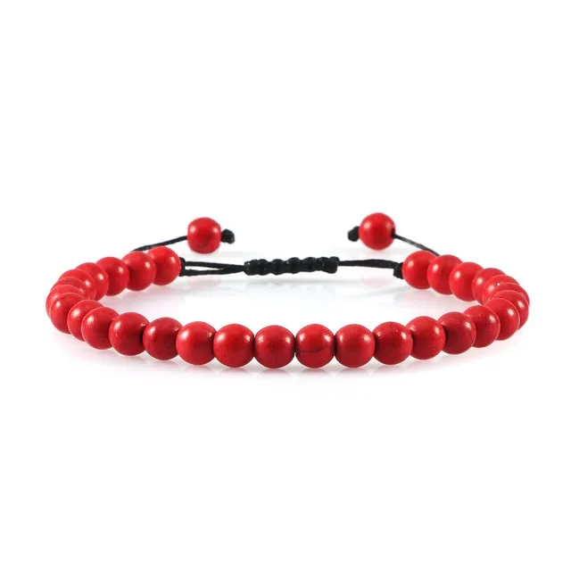 6mm Natural Stone Men Bracelets Charm Tiger Eye Black Beads Bracelet Braided Bangle Adjustable Charm Women Yoga Jewelry pulseras