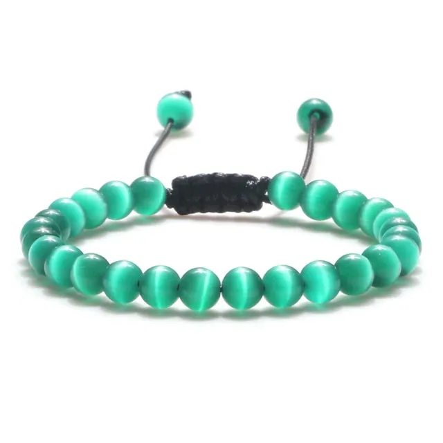 6mm Natural Stone Men Bracelets Charm Tiger Eye Black Beads Bracelet Braided Bangle Adjustable Charm Women Yoga Jewelry pulseras