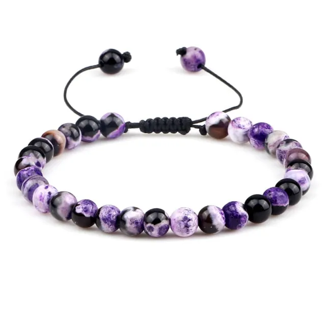 6mm Natural Stone Men Bracelets Charm Tiger Eye Black Beads Bracelet Braided Bangle Adjustable Charm Women Yoga Jewelry pulseras