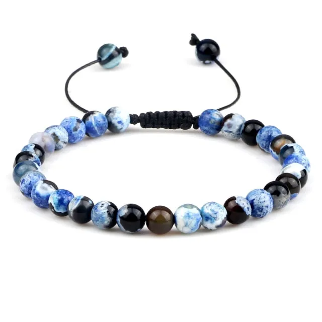 6mm Natural Stone Men Bracelets Charm Tiger Eye Black Beads Bracelet Braided Bangle Adjustable Charm Women Yoga Jewelry pulseras