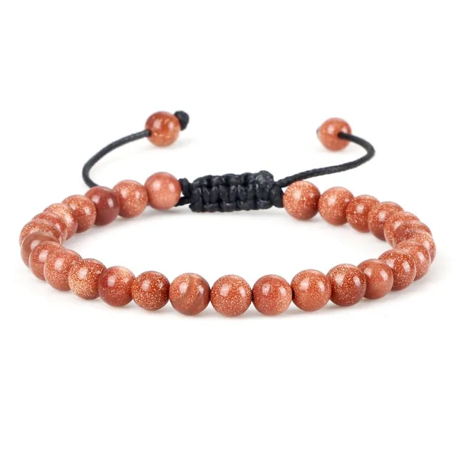 6mm Natural Stone Men Bracelets Charm Tiger Eye Black Beads Bracelet Braided Bangle Adjustable Charm Women Yoga Jewelry pulseras