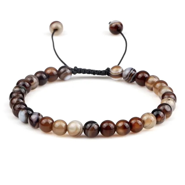 6mm Natural Stone Men Bracelets Charm Tiger Eye Black Beads Bracelet Braided Bangle Adjustable Charm Women Yoga Jewelry pulseras