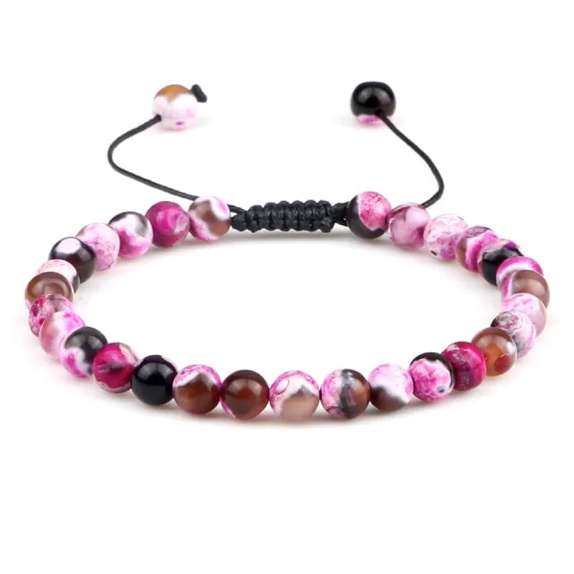 6mm Natural Stone Men Bracelets Charm Tiger Eye Black Beads Bracelet Braided Bangle Adjustable Charm Women Yoga Jewelry pulseras
