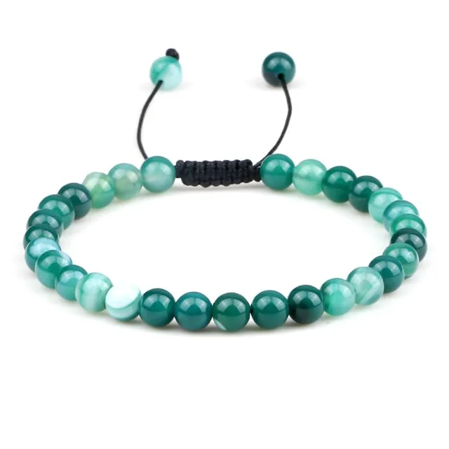 6mm Natural Stone Men Bracelets Charm Tiger Eye Black Beads Bracelet Braided Bangle Adjustable Charm Women Yoga Jewelry pulseras