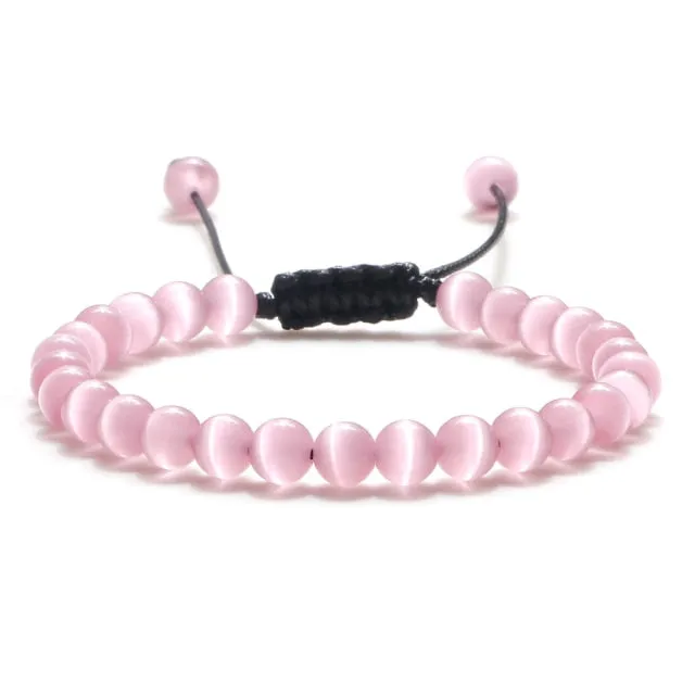 6mm Natural Stone Men Bracelets Charm Tiger Eye Black Beads Bracelet Braided Bangle Adjustable Charm Women Yoga Jewelry pulseras